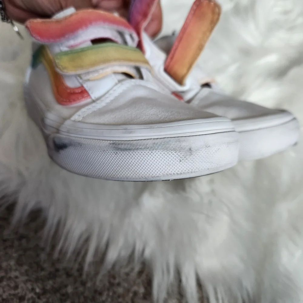 Vans Kids White Sneakers with Rainbow Straps